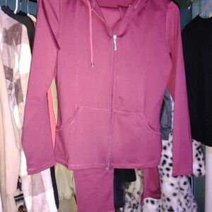Burgundy Zip-Up Hoodie and Pants Set